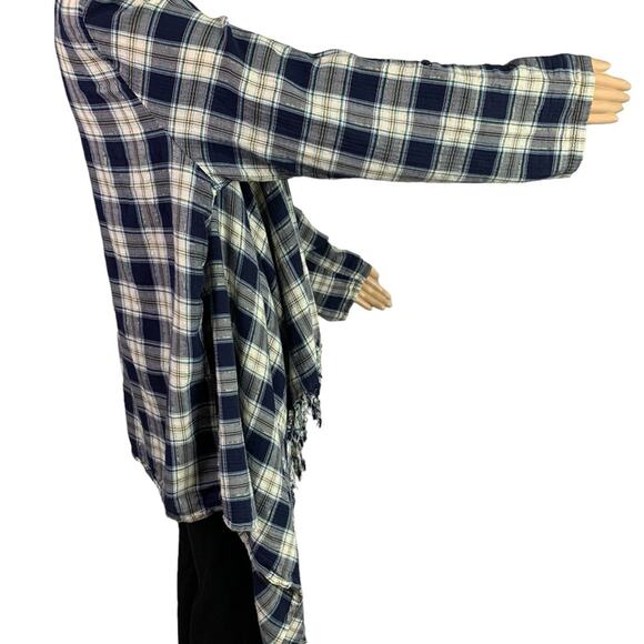 Krazy Kat Women’s 2X Blouse Blue White Plaid Open Front Fringed Trim 3/4 sleeves - Picture 8 of 15